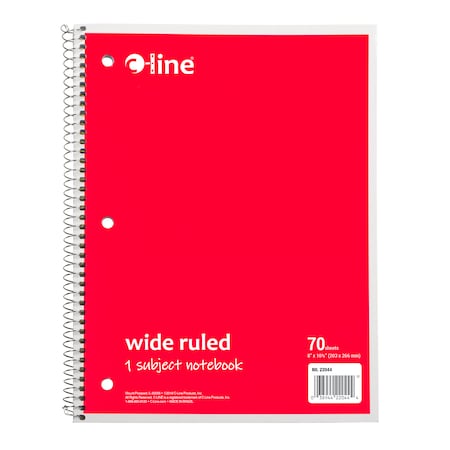 C-Line Products 1-Subject Notebook, Wide Ruled, Red, PK24 22044-CT